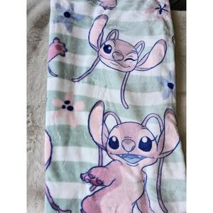 Disney‎ Stitch Angel Plush Blanket 60 x 90 Inch Pink Blue Stripes New